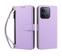 PU Leather Shockproof Phone Case Compatible with Redmi 15C 4G/ Redmi 15C 5G/ Xiaomi POCO C85 5G 173 European Cove 4 Card Holder & 1 Zipper with Wrist Strap Folio Flip Case-Light Purple