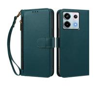 PU Leather Shockproof Phone Case Compatible with Redmi Note 14 Pro 5G/Redmi Note 14 Pro Plus/Xiaomi POCO X7 5G/Redmi Note 14 Pro 5G (India) Wrist Strap Folio Flip Case-Green