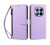 PU Leather Shockproof Phone Case Compatible with Redmi Note 14 Pro 5G/Redmi Note 14 Pro Plus/Xiaomi POCO X7 5G/Redmi Note 14 Pro 5G (India) Wrist Strap Folio Flip Case-Light Purple