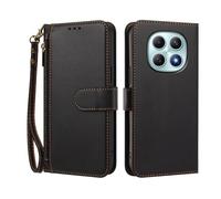PU Leather Shockproof Phone Case Compatible with Redmi Note 14 Pro 5G/Redmi Note 14 Pro Plus/Xiaomi POCO X7 5G/Redmi Note 14 Pro 5G (India) Wrist Strap Folio Flip Case-Black