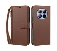 PU Leather Shockproof Phone Case Compatible with Redmi Note 14 Pro 5G/Redmi Note 14 Pro Plus/Xiaomi POCO X7 5G/Redmi Note 14 Pro 5G (India) Wrist Strap Folio Flip Case-Brown