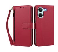PU Leather Shockproof Phone Case Compatible with Xiaomi POCO F8 Ultra 5G Abroad/Redmi K90 Pro Max 5G Domestic-Cove 4 Card Holder & 1 Zipper with Wrist Strap Folio Flip Case-Red