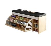 PU Leather Shoe Bench Ottoman Storage Seat Entryway Stool Stylish Light Oak Shoe Rack Bench with Seating Space Saving (L80 W30 H51cm)