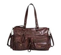 PU Leather Shoulder Bag Y2k 90s Multiple Pockets Designer Tote Handbag with Zipper Retro Top Handle Bag for Women Travel Work (Dark Brown)