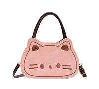 PU Leather Shoulder Bags Large Capacity Cat Top Handle Satchel with Detachable Strap Shoulder Handbags for Women Summer Vacation and Casual Use (Pink)