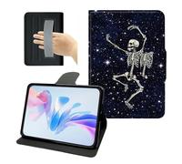 PU Leather Slim Case for Galaxy Tab S11 5G 11 inch 2025 (SM-X730/X736B), 360 Rotating Stand Cover with Hand Strap Auto Sleep/Wake/Pencil Holder, Dance Skull Skeleton
