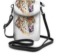 Pu Leather Small Cell Phone Purse Big White Dark Head Ferocity Tiger Open Mouth Crossbody Bags Travel Wallet