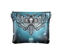 PU Leather Small Coin Purse Butterfly Skull Blue Squeeze Coin Pouch with Snap Clip Design Happy Halloween Gothic Mini Wallet Change Bag for Coins, Cards and Essentials