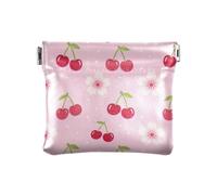 PU Leather Small Coin Purse Red Cherry Pink Polka Dot Fruit