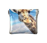PU Leather Squeeze Coin Purse Pouch Change Holder for Men Women, Funny Giraffe Looking Inside the Window, Pattern