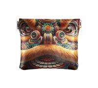 PU Leather Squeeze Coin Purse Pouch Change Holder for Men Women, New Year Tradition Lion Dance, Pattern