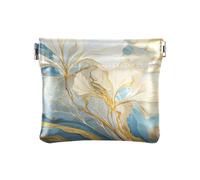 PU Leather Squeeze Coin Purse Pouch Change Holder for Men Women, White Flower Blue Marble Pattern, Pattern