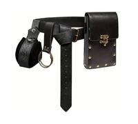 PU Leather Steampunk Waist Bag for Phone, Medieval Belt Pouch with Double Buckle, Renaissance Cosplay Accessory Freeing Hands(Nero)