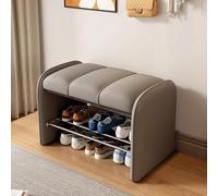PU Leather Storage Bench, 2-Tier Shoe Rack Entryway, Bedroom nizer with Container - Stylish Gray Furniture (Size: 60x37x45 cm)