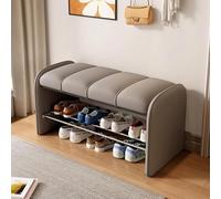 PU Leather Storage Bench, 2-Tier Shoe Rack for Entryway, with Container for Bedroom - Stylish Furniture, Size: 80x37x45 cm, Color: Gray