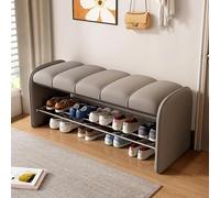 PU Leather Storage Bench, 2-Tier Shoe Rack for Entryway, with Container for Bedroom - Stylish Gray Furniture, Size: 100 x 37 x 45 cm