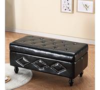 Pu Leather Storage Ottoman Bench,Solid Wooden Rectangular Storage Organizer Box Shoe Bench,Modern Home Living Room Hallway Toy Chest Multifunction Bench-Black 60x42x45cm(24x17x18inch)