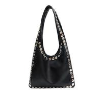 PU Leather Stylish Studded Shoulder Bag Large Capacity Trendy Rivet Tote Handbag Solid Color Cool Girl Motorcycle Tote Travel Date Work Shopping Handbag (Black)