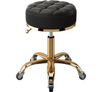 PU Leather Swivel Stool - Modern Roller Stool with Gold Chrome Base and Swivel Wheels for Salon, Spa & Massage - Perfect for Beauty Treatments and Makeup Application