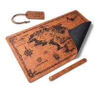 PU Leather TCG Playmat for Magic: The Gathering (MTG) & Pokémon, 24 x 14 in | Fantasy map card game mat, non-slip rubber base, wipe-clean gaming surface, rolls up with securing strap for travel