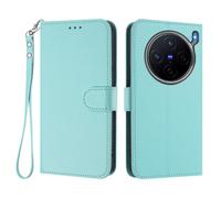 PU Leather Texture Flip Wallet Phone Case, Folio Cover with 3 Card Slots, Cash Pocket, Kickstand & Detachable Wrist Strap, Soft TPU Inner Shell Protective Case for VIVO X300S 5G-Mint Green