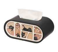 PU Leather Tissue Box, Cat Themed Tissue Box Cover, Rectangle Stylish Paper Holder, Cute Curved Edge Napkin Boxs for Home Office Car(black)