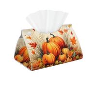 PU Leather Tissue Box Cover Rectangle Issue Box Cover, Autumn Thanksgiving Pumpkin Maple Leaves Modern Tissue Holder Paper Organizer for Bathroom Living Room Bedroom Car Office Decor