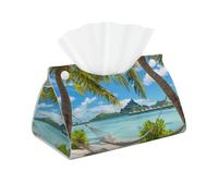 PU Leather Tissue Box Cover Rectangle Issue Box Cover, Ocean Beach Palm Trees Tropical Island Seaside Modern Tissue Holder Paper Organizer for Bathroom Living Room Bedroom Car Office Decor