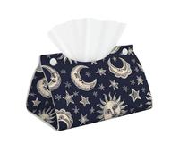 PU Leather Tissue Box Cover Rectangle Issue Box Cover, Sun Moon Starry Sky Boho Chic Art Modern Tissue Holder Paper Organizer for Bathroom Living Room Bedroom Car Office Decor