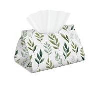 PU Leather Tissue Box Cover Rectangle Issue Box Cover, Watercolor Leaves Green Plant Modern Tissue Holder Paper Organizer for Bathroom Living Room Bedroom Car Office Decor