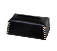 PU Leather Tissue Box Cover with Hand-Stitched Edges, Waterproof Sturdy Case Fits Standard Tissues, Decorative Tabletop Dispenser for Living Room Bedroom Office Car Black