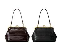 PU Leather Top Handle Handbags Kiss Clasp Shoulder Bag with Removable Strap Messenger Clutch for Women Travel Work Daily Use