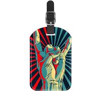 PU Leather Travel Bag Labels Suitcase Tags Personalized Design Hand in Rock N Roll Sign