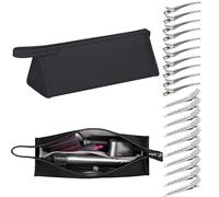 Pu Leather Travel Case Compatible with Dyson Airwrap Styler/Shark Flexstyle, Portable Carrying Case for Dyson Supersonic Hair Dryer, Shockproof Protection Organizer Bag Travel Storage Bag, Black