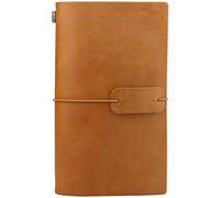 PU Leather Travel Notebook with Pockets - Refillable Notebook Organiser, Travel Diary Travelers Notebook for Writing, Travel, Organizing - Line Inserts, Yellow Brown, 13 * 20 cm