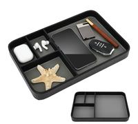 PU Leather Valet Tray 30x20x3cm, Nightstand Organizer Trays with 4 Compartments, Stylish Bedside Tray for Men, EDC Catchall Trays for Key, Mobile Phone, Watch, Wallet and Jewel(Black)