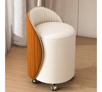 PU Leather Vanity Stool with Storage, Multifunctional Makeup Chair for Bedroom, Rolling Makeup Stool, Modern Design, Orange Color