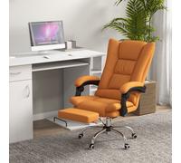 Vinsetto Vibration Massage Office Chair with Heat, PU Leather Computer Chair with Footrest, Armrest, Reclining Back, Light Brown