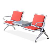 PU Leather Waiting Bench with Table & Armrests Comfortable Seating for Office Lobby Airport Bank & Hospital Reception Areas