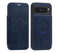 PU Leather Wallet Case with RFID Blocking Magnetic Flip Folio Compatible with Google Pixel 9 Pro Card Holder Slot Shockproof Cover for Women Men(Nave Blue)