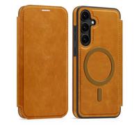 PU Leather Wallet Case with RFID Blocking Magnetic Flip Folio Compatible with Samsung Galaxy S22 Card Holder Slot Shockproof Cover for Women Men(Brown)
