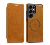PU Leather Wallet Case with RFID Blocking Magnetic Flip Folio Compatible with Samsung Galaxy S22 Ultra Card Holder Slot Shockproof Cover for Women Men(Brown)
