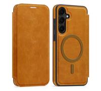 PU Leather Wallet Case with RFID Blocking Magnetic Flip Folio Compatible with Samsung Galaxy S25 Card Holder Slot Shockproof Cover for Women Men(Brown)