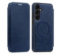 PU Leather Wallet Case with RFID Blocking Magnetic Flip Folio Compatible with Samsung Galaxy S25 Card Holder Slot Shockproof Cover for Women Men(Nave Blue)