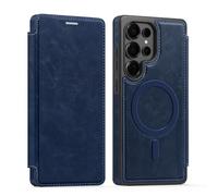 PU Leather Wallet Case with RFID Blocking Magnetic Flip Folio Compatible with Samsung Galaxy S25 Ultra Card Holder Slot Shockproof Cover for Women Men(Nave Blue)