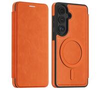 PU Leather Wallet Case with RFID Blocking Magnetic Flip Folio Compatible with Samsung Galaxy S26 Card Holder Slot Shockproof Cover for Women Men(Orange)