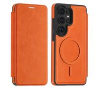 PU Leather Wallet Case with RFID Blocking Magnetic Flip Folio Compatible with Samsung Galaxy S26 Ultra Card Holder Slot Shockproof Cover for Women Men(Orange)