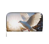 Pu Leather Wallet For Women Girl, Zip Around Credit Card Holder White Dove Flying In The Sun Long Wallet Clutch Purse Waterproof Travel Handbag