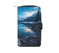 PU Leather Wallet, Moraine Lake in A Starry Winter Night Print Wallet with Multiple Slots Elegant Wallet Business Wallet Travel Wallet Bifold Wallet, style, 19.7x11x3.5cm, Minimalist