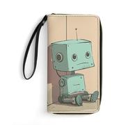 PU Leather Wallet with Wrist Strap, Zip Around Wallet 4 Card Slots & Zippered Coin Pocket, Robot in The Corner Clutch Purse for Travel, Gifts, Lightweight & Secure